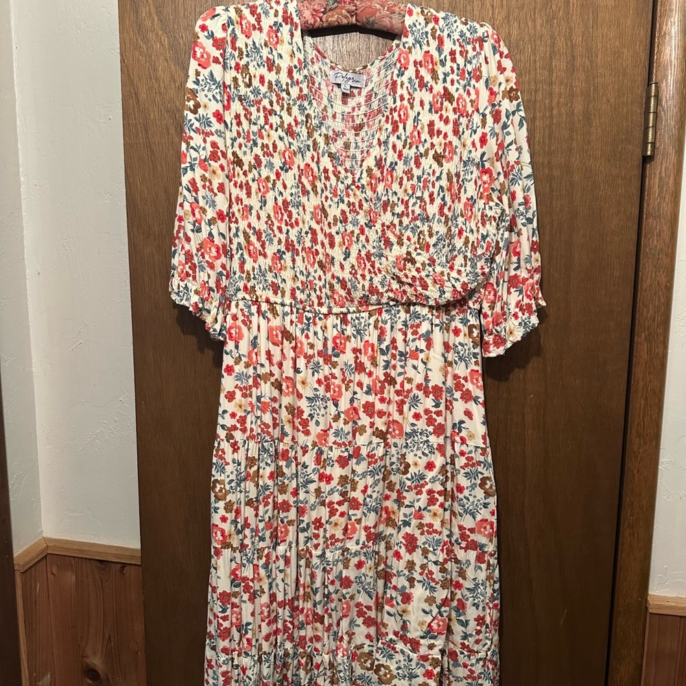 Polagram Red and Blue Floral Midi Dress